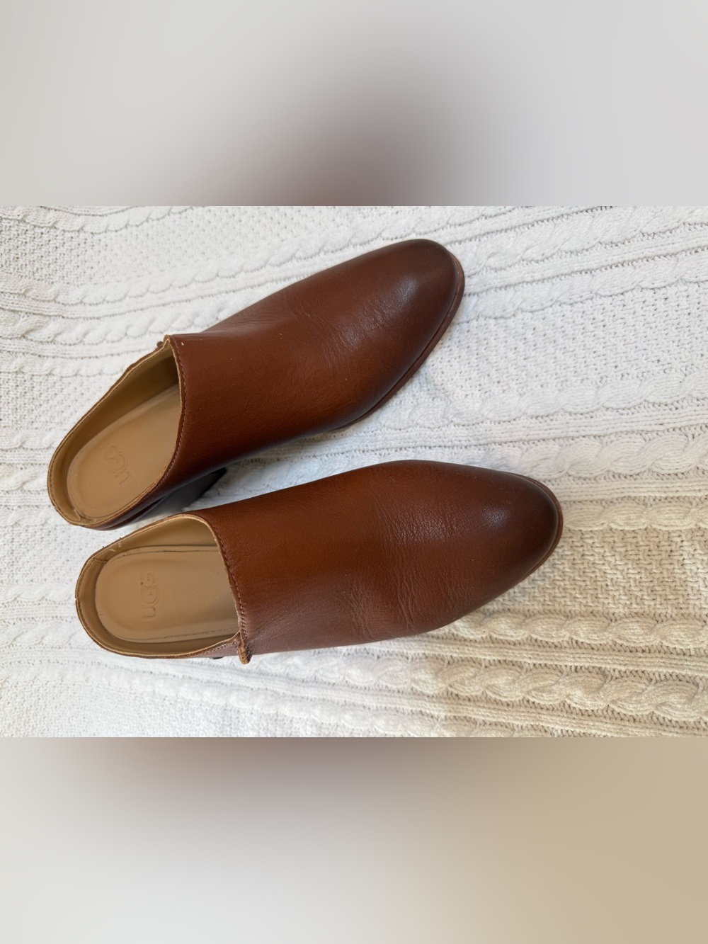 UGG women's Lovisa leather mules 8 brown stacked heel western almond